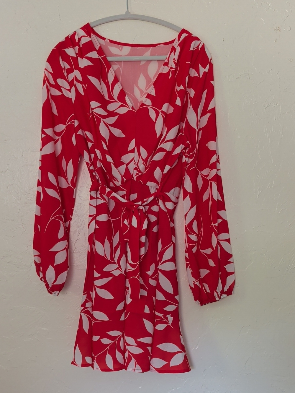 Red & White Leaf-Print Wrap Dress - Women